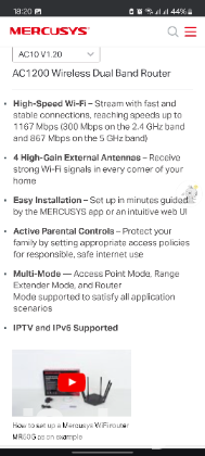 Mercusys (A TP-LINK company) Ac1200 Dual Band Router